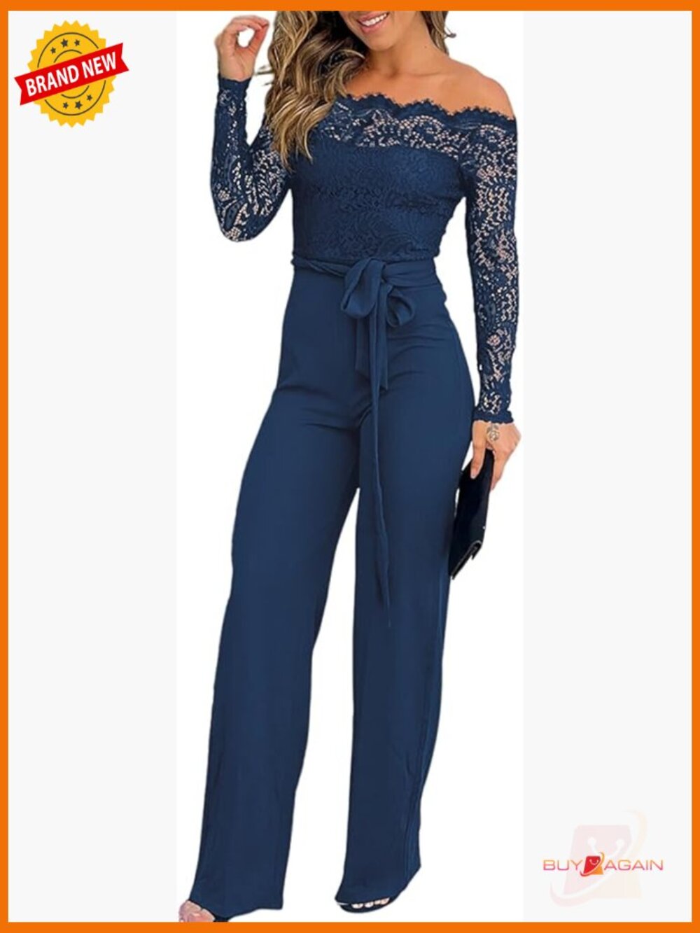 Womens Off Shoulder Lace Trim Jumpsuit Elegant Party One Piece Outfit